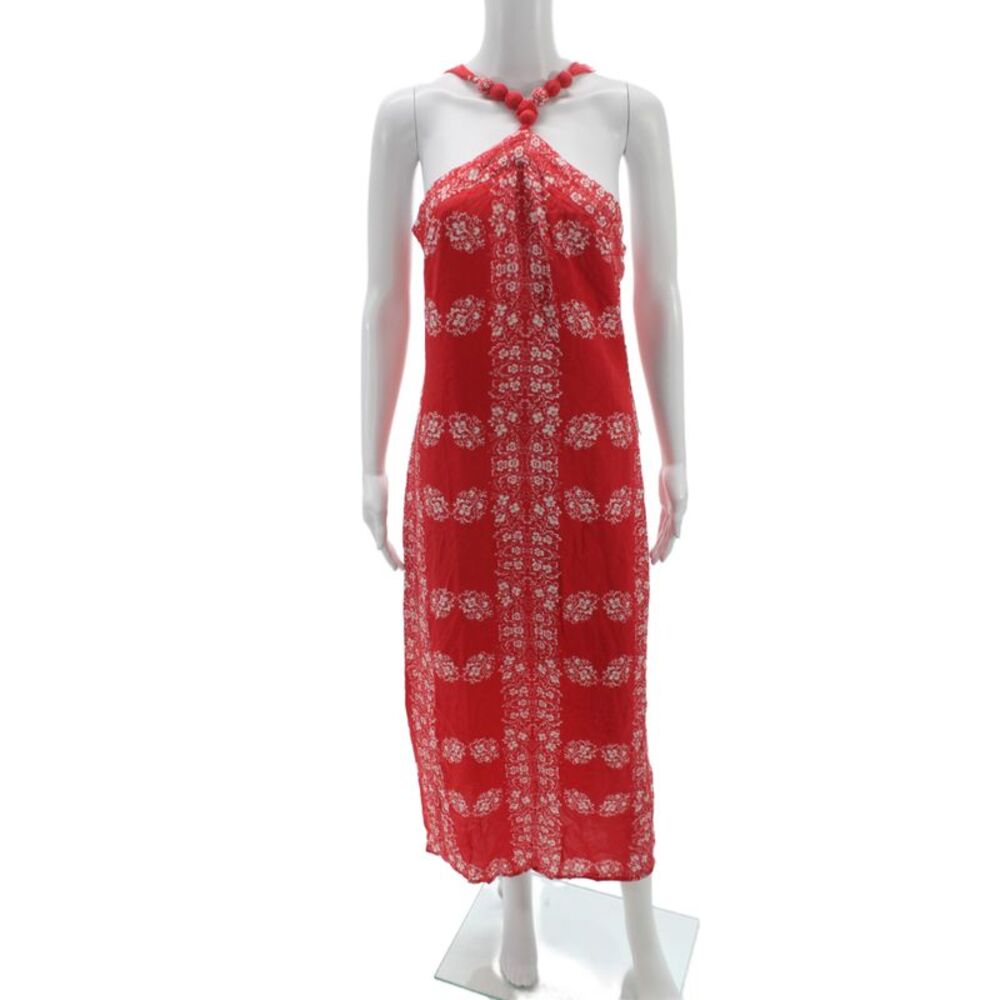 Hyacinth House Women Halter Floral Mini Dress Red Rayon Boho Zip Size M